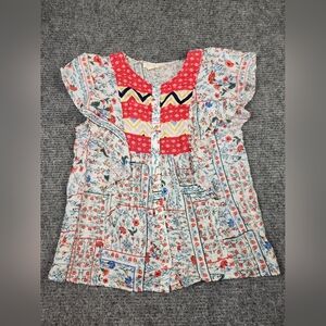 Anthropologie Multicolor Floral Patchwork Peasant Top